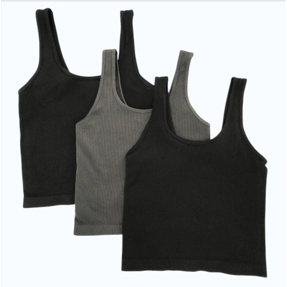 A New Day Crop Stretched Ribbed Tank Top Bundle of 3 Black Olive Size Large